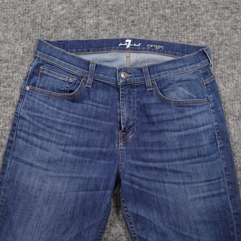 7 For All Mankind Carson Jeans Mens 33 Blue Denim Straight Leg Stretch - Picture 3 of 13